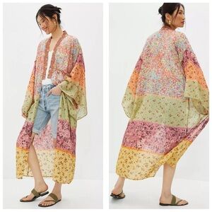 Anthropologie Blank London Sheer Floral Kimono One Size Patchwork Bohemian